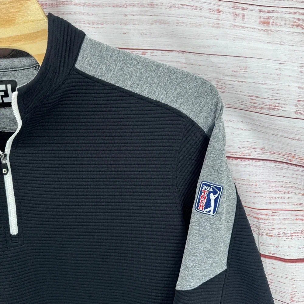 FootJoy Sweater Mens 2XL PGA 1/4 Zip Ribbed Pullover Black Gray Golf Performance - Picture 3 of 9